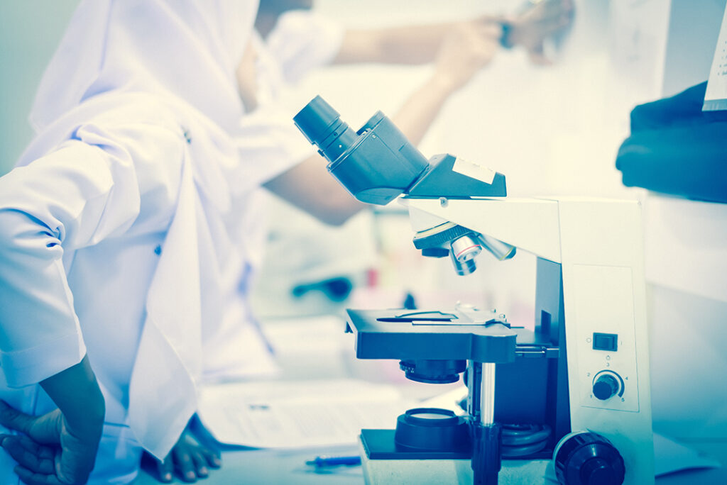 laboratory equipment Microscope in blue tone